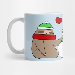 Sloth Cat and Snowman Love Mug